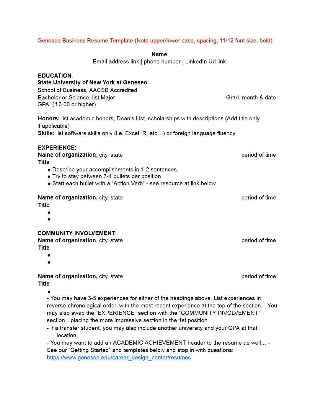 resume help geneseo